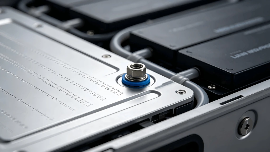 Close-up of battery liquid cooling plate and cell structure Close-up of battery liquid cooling plate and cell structure